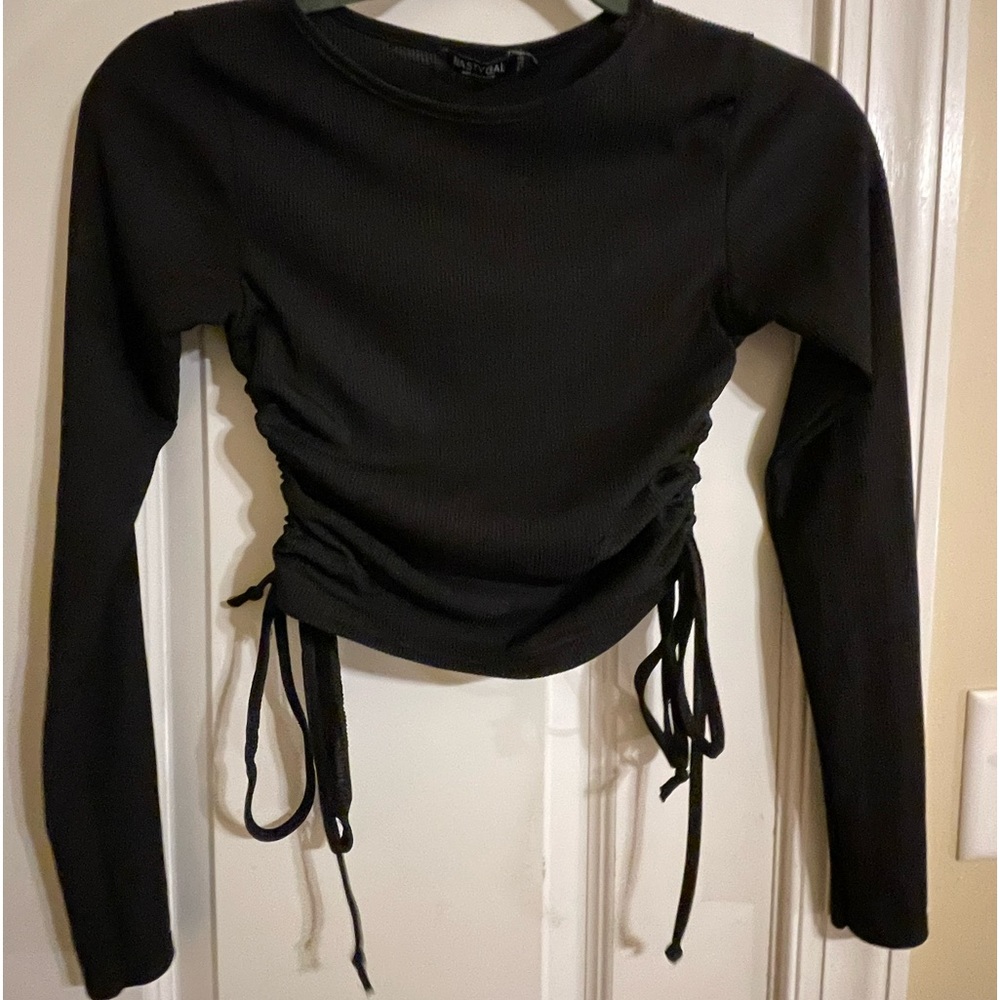 Black Long Sleeve Tight Top with adjustable ties